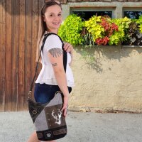 Domelo Canvas Hobo Trachtentasche mit Hirsch-Motiv. grau/schwarz