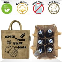 Domelo kleine Jute Einkaufstasche, Flaschenträger mit 6 Fächer. 100% Vegane Bierflaschenträge #1