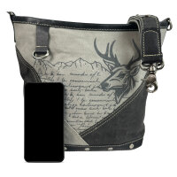Domelo Canvas Tasche. Große Trachtentasche. Umhängetasche  Schultertasche grau