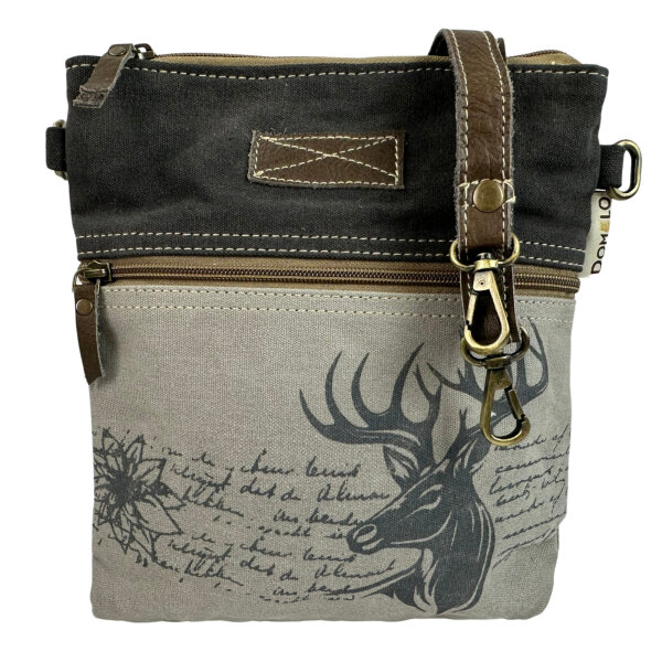 Domelo Vintage Tasche Trachten Umhängetasche Crossbody schwarz grau