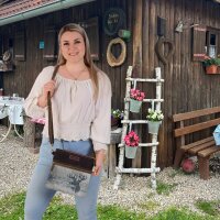 Domelo Vintage Tasche Trachten Umhängetasche Crossbody schwarz grau