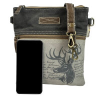 Domelo Vintage Tasche Trachten Umhängetasche Crossbody schwarz grau
