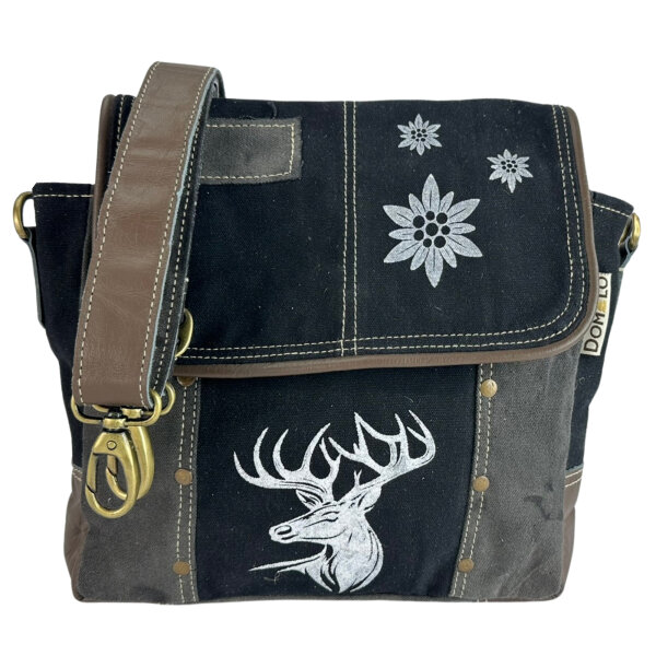 Domelo Messenger Tasche aus Canvas und Leder. Crossover mit Hirsch Motiv