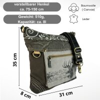Domelo Trachtentasche. Große graue Umhängetasche mit Hirschmotiv