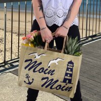 Domelo große Jute Einkaufskorb, 100% Vegane Einkaufstasche/ Handtasche