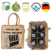 Domelo kleine Jute Einkaufstasche, Flaschenträger mit 6 Fächer. 100 % Vegane Bierflaschenträge