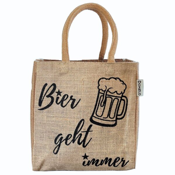 Domelo kleine Jute Einkaufstasche, Flaschenträger mit 6 Fächer. 100% Vegane Bierflaschenträge