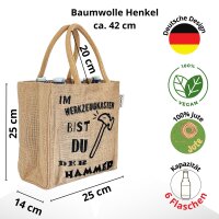 Domelo kleine Jute Einkaufstasche, Flaschenträger mit 6 Fächer. 100% Vegane Bierflaschenträge