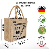 Domelo kleine Jute Einkaufstasche, Flaschenträger mit 6 Fächer. 100% Vegane Bierflaschenträge