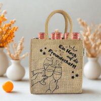 Domelo kleine Jute Einkaufstasche, Flaschenträger...
