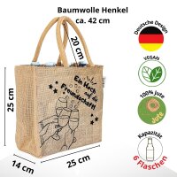 Domelo kleine Jute Einkaufstasche, Flaschenträger mit 6 Fächer. 100% Vegane Prosecco Flaschentasche
