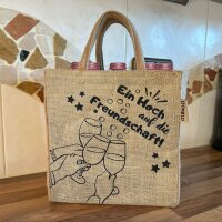 Domelo kleine Jute Einkaufstasche, Flaschenträger mit 6 Fächer. 100% Vegane Prosecco Flaschentasche
