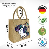 Domelo Mädchentasche, Jute Handtasche für Mädchen, kleine Kindertasche, Sommer Mädchen Einhorntasche, Mädchenbadetasche mit Einhorn Motiv.