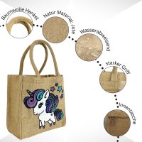 Domelo Mädchentasche, Jute Handtasche für Mädchen, kleine Kindertasche, Sommer Mädchen Einhorntasche, Mädchenbadetasche mit Einhorn Motiv.