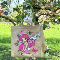 Domelo Mädchentasche, Jute Handtasche für Mädchen, kleine Kindertasche, Sommer Mädchen Tasche, Mädchen Badetasche mit Fee Motiv.