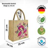Domelo Mädchentasche, Jute Handtasche für Mädchen, kleine Kindertasche, Sommer Mädchen Tasche, Mädchen Badetasche mit Fee Motiv.
