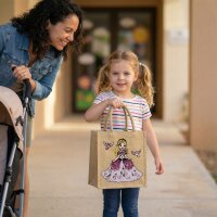 Domelo Mädchentasche, Jute Handtasche für Mädchen, kleine Kindertasche, Sommer Mädchen Tasche, Mädchen Badetasche mit Prinzessin Motiv.
