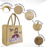Domelo Mädchentasche, Jute Handtasche für Mädchen, kleine Kindertasche, Sommer Mädchen Tasche, Mädchen Badetasche mit Prinzessin Motiv.