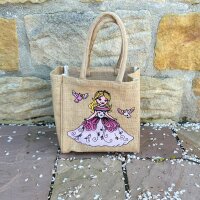 Domelo Mädchentasche, Jute Handtasche für Mädchen, kleine Kindertasche, Sommer Mädchen Tasche, Mädchen Badetasche mit Prinzessin Motiv.