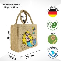 Domelo Mädchentasche, Jute Handtasche für Mädchen, kleine Kindertasche, Sommer Mädchen Tasche, Mädchen Badetasche mit Meerjungfrau Motiv.