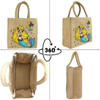 Domelo Mädchentasche, Jute Handtasche für Mädchen, kleine Kindertasche, Sommer Mädchen Tasche, Mädchen Badetasche mit Meerjungfrau Motiv.
