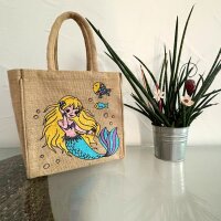 Domelo Mädchentasche, Jute Handtasche für Mädchen, kleine Kindertasche, Sommer Mädchen Tasche, Mädchen Badetasche mit Meerjungfrau Motiv.