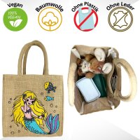 Domelo Mädchentasche, Jute Handtasche für Mädchen, kleine Kindertasche, Sommer Mädchen Tasche, Mädchen Badetasche mit Meerjungfrau Motiv.
