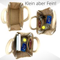 Domelo Jute Einkaufskorb, Vegane Einkaufstasche. Kleine Damen Handtasche mit Katze Motiv