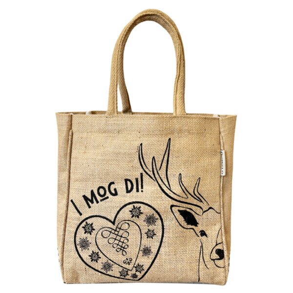 Domelo Jute Trachten Einkaufskorb, 100% Vegane Einkaufstasche. Kleine Damen Handtasche