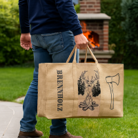 XL Brennholzkorb Jute Korb, Faltbarer Holzkorb Jutetasche...