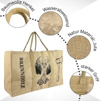 XL Brennholzkorb Jute Korb, Faltbarer Holzkorb Jutetasche als Aufbewahrungskorb für Einkauf, Holz, Zeitung oder Brennholz