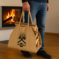 XL Brennholzkorb Jute Korb, Faltbarer Holzkorb Jutetasche...